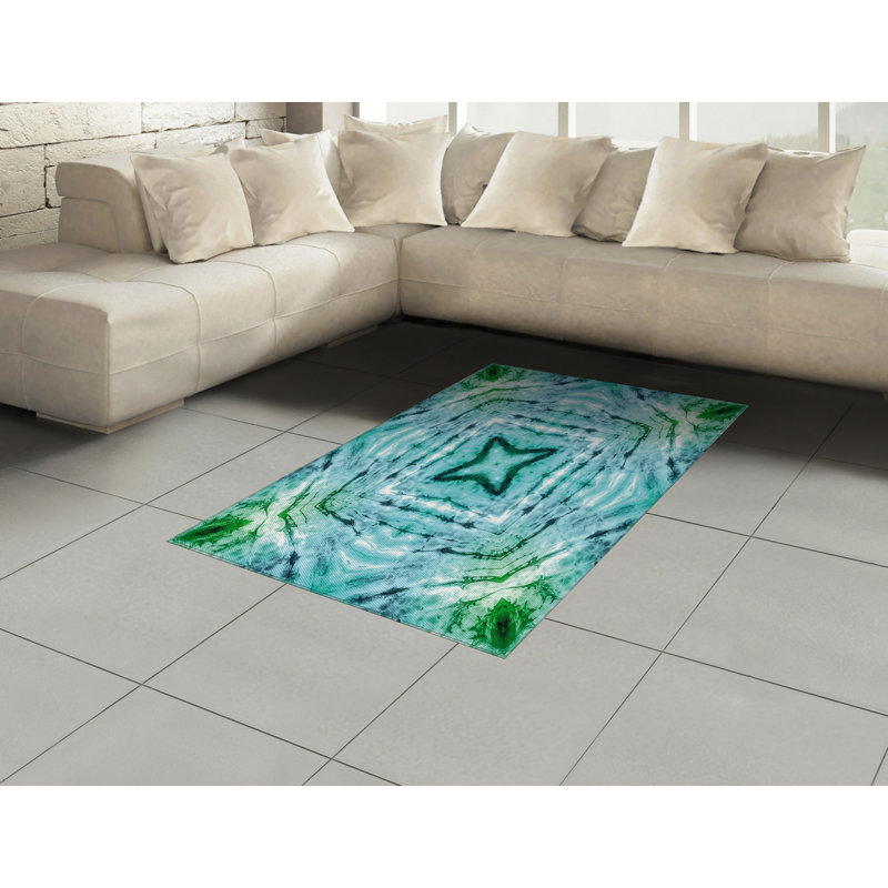 Tapis décoratif bleu à haute densité de fibres longues en polyester, Rectangle— 4 pi x 5 pi 8 po