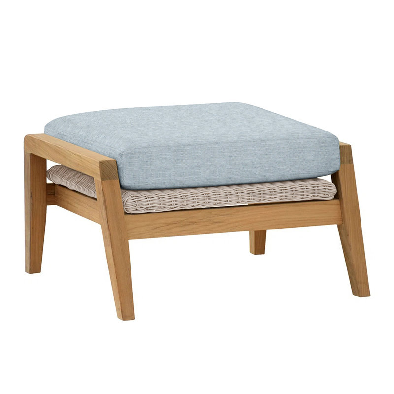 Spencer Outdoor Teak Ottoman, Spencer White, Ocean