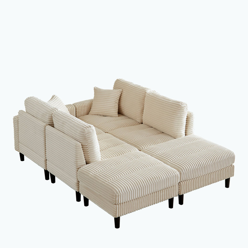 Canapé modulaire en U avec 2 coussins, Velours côtelé beige