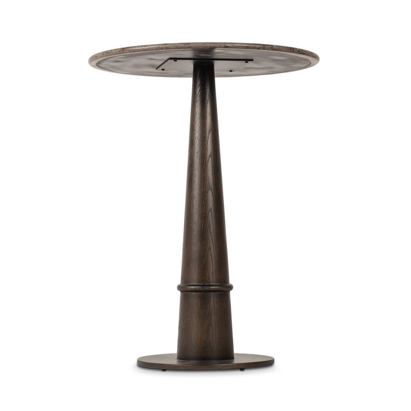 Goetz Bar Table-Brown Oak-Bar, Warm Gray Marble/Brown Oak, 42.5" H x 32" L x 32" W