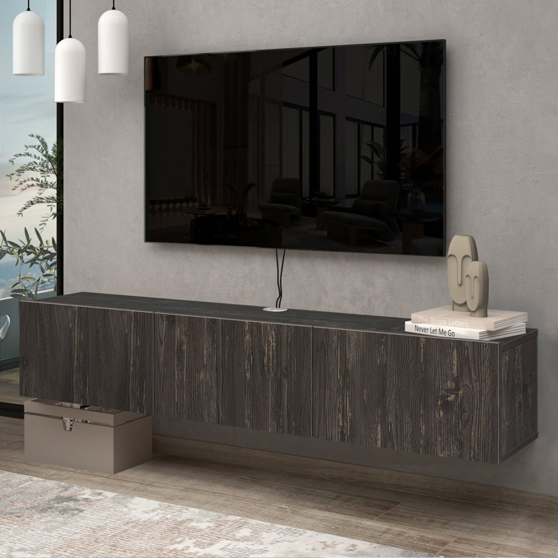 Ronnye Floating TV Stand Up to 80" TV's Wall Mounted Media Console, Distressed Black