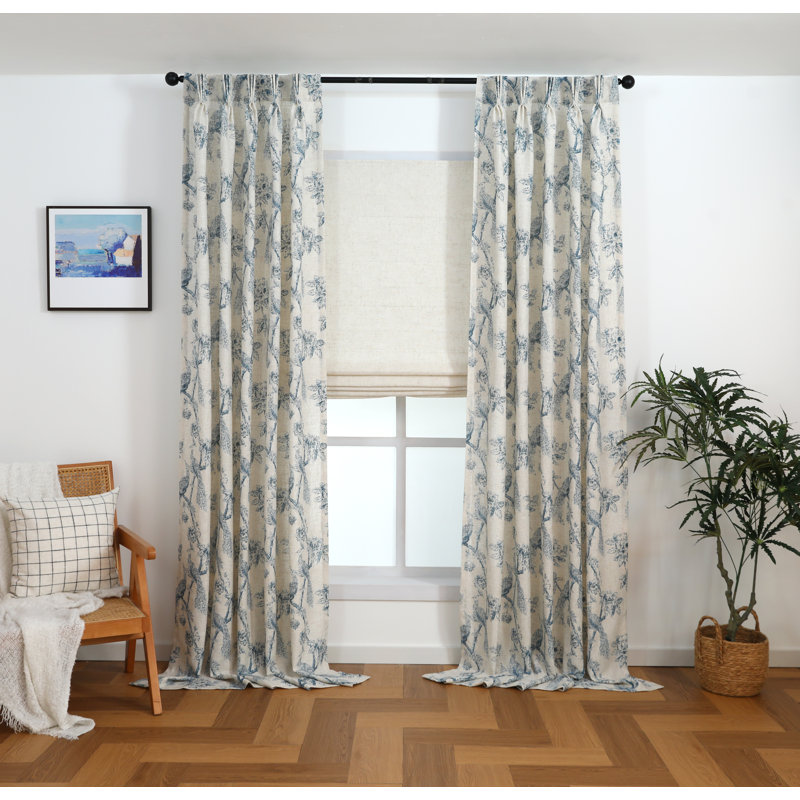 Peacock Print Pinch Pleated Panel W/Back tabs Curtains (Set of 2), 50"W x 84"L