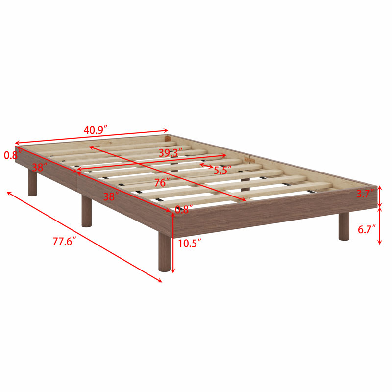 Base de lit plateforme flottante de conception moderne, Walnut, Twin