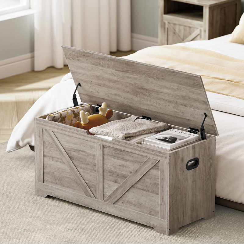 Storage Trunk With 2 Safety Hinges, Gray