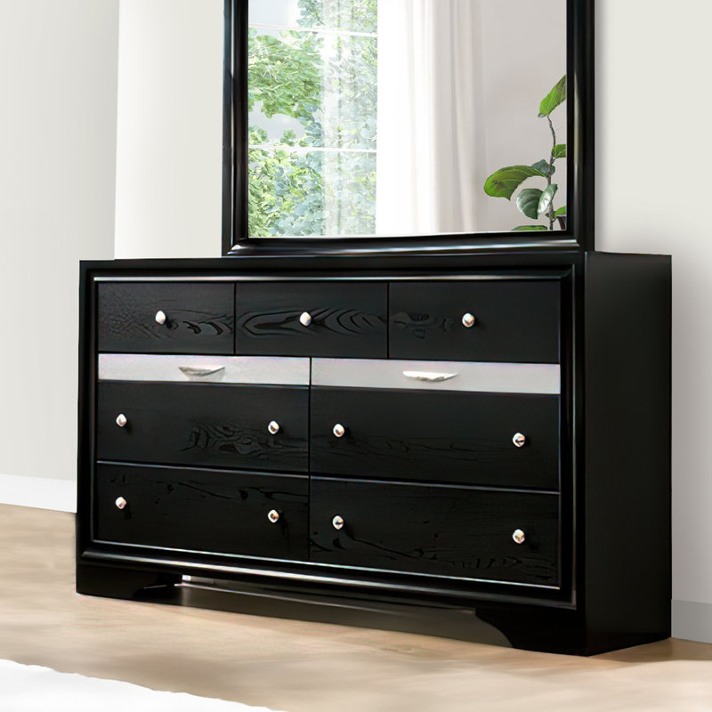 Bonnell Solid Wood 63'' W 9 - Drawer Dresser, Black