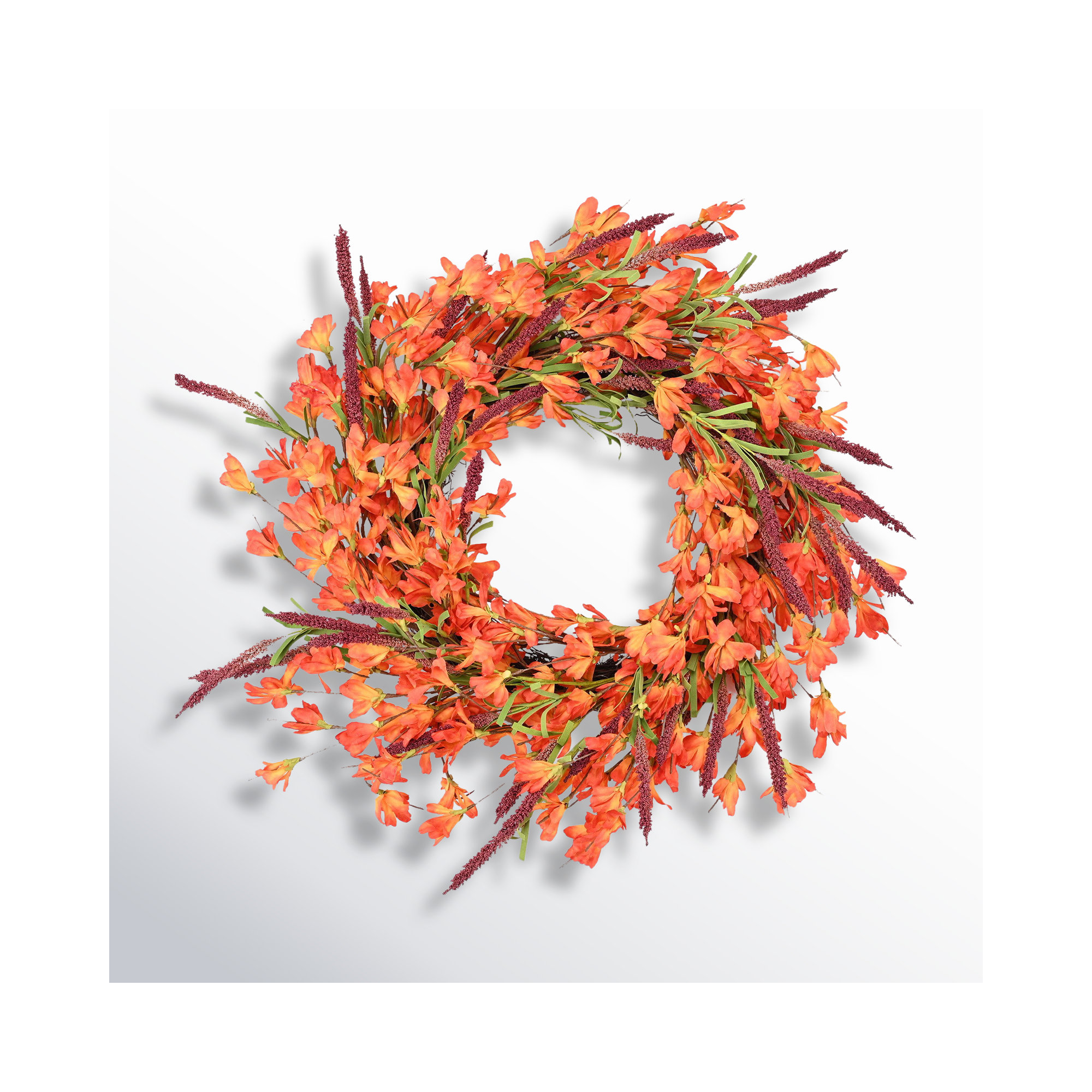 24" Forsythia Berry Blossoms Cluster Fall Thanksgiving Day Wreath, Grape
