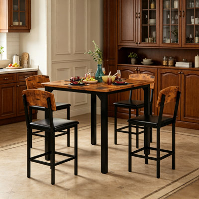 Ensemble de table de salle à manger pour 4, table à hauteur de comptoir et 4 tabourets de bar, ensemble de salle à manger de cuisine moderne, avec chaises rembourrées, blanc, gris