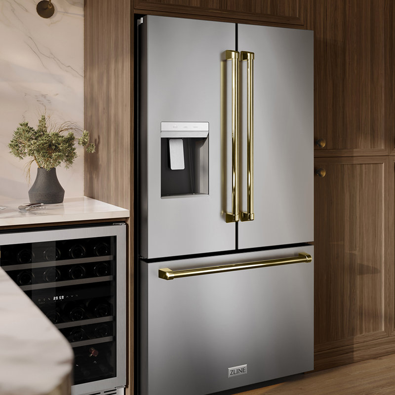 Zline 36 In. 28.9 Cu. Ft. Standard-depth French Door External Water Dispenser Refrigerator With Dual Ice Maker In Fingerprint Resistant Stainless Steel