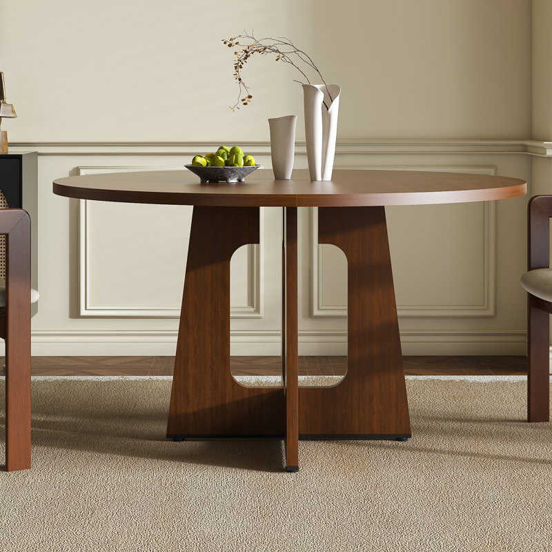 47.24" Round Dining Table,Farmhouse MDF Table, Walnut