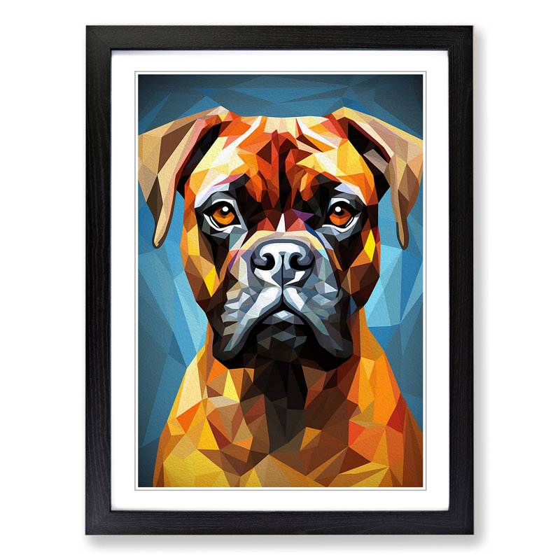 Boxer Dog Geometric Art - Framed Print, 34cm H x 25cm W x 2cm D, Black Framed