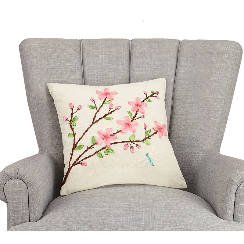 Embroidered Linen Throw Pillow