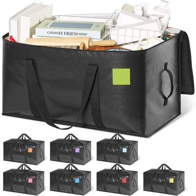 Sacs de déménagement ultra-résistants à large ouverture, 90 litres, avec double fermeture éclair et poignée renforcée, pour vêtements et affaires de chambre étudiante, alternative aux boîtes de déménagement, ensemble de 8, noirs