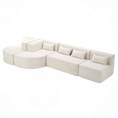 144" Upholstered Sofa Free-Combined Sofa Couch With Two Chaise Lounge And Five Back Pillows For Living Room