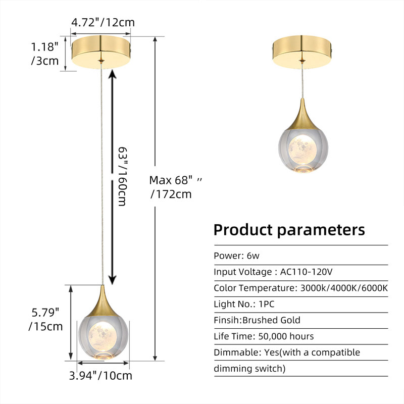 Lyken 1 - Light LED Single Pendant, Gold