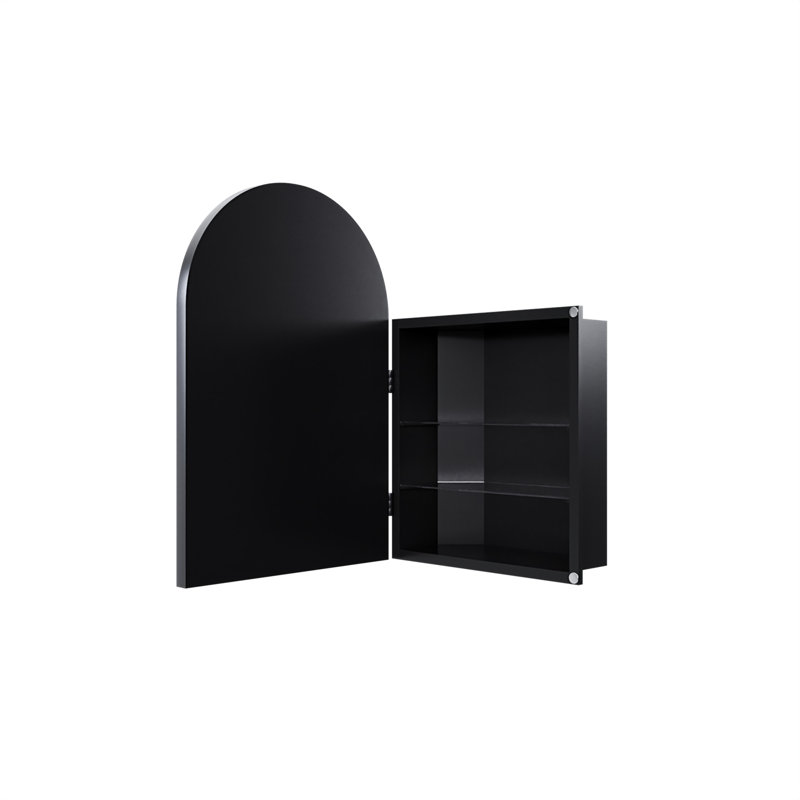 Pharmacie d'angle en métal 18 x 24 pouces avec miroir arqué, Noir