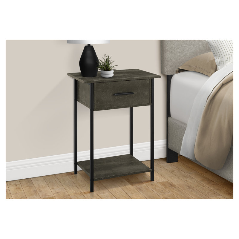 Table d'appoint à 2 niveaux avec tiroir de rangement - table d'appoint contemporaine en métal noir pour le salon, petite table basse avec tablette inférieure et plateau en stratifié bronze foncé