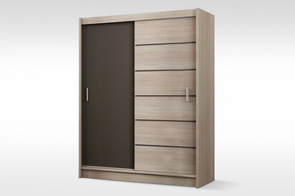 SEWILLE 203cm Sliding Door Wardrobe - Warm Sonoma Oak & Bold Lava Contrast