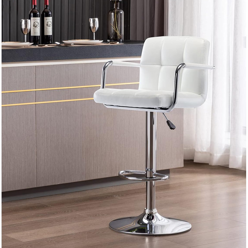 Tabourets de bar carrés en cuir pu, tabourets de comptoir pivotants réglables avec dossier et accoudoirs, Blanc, 2