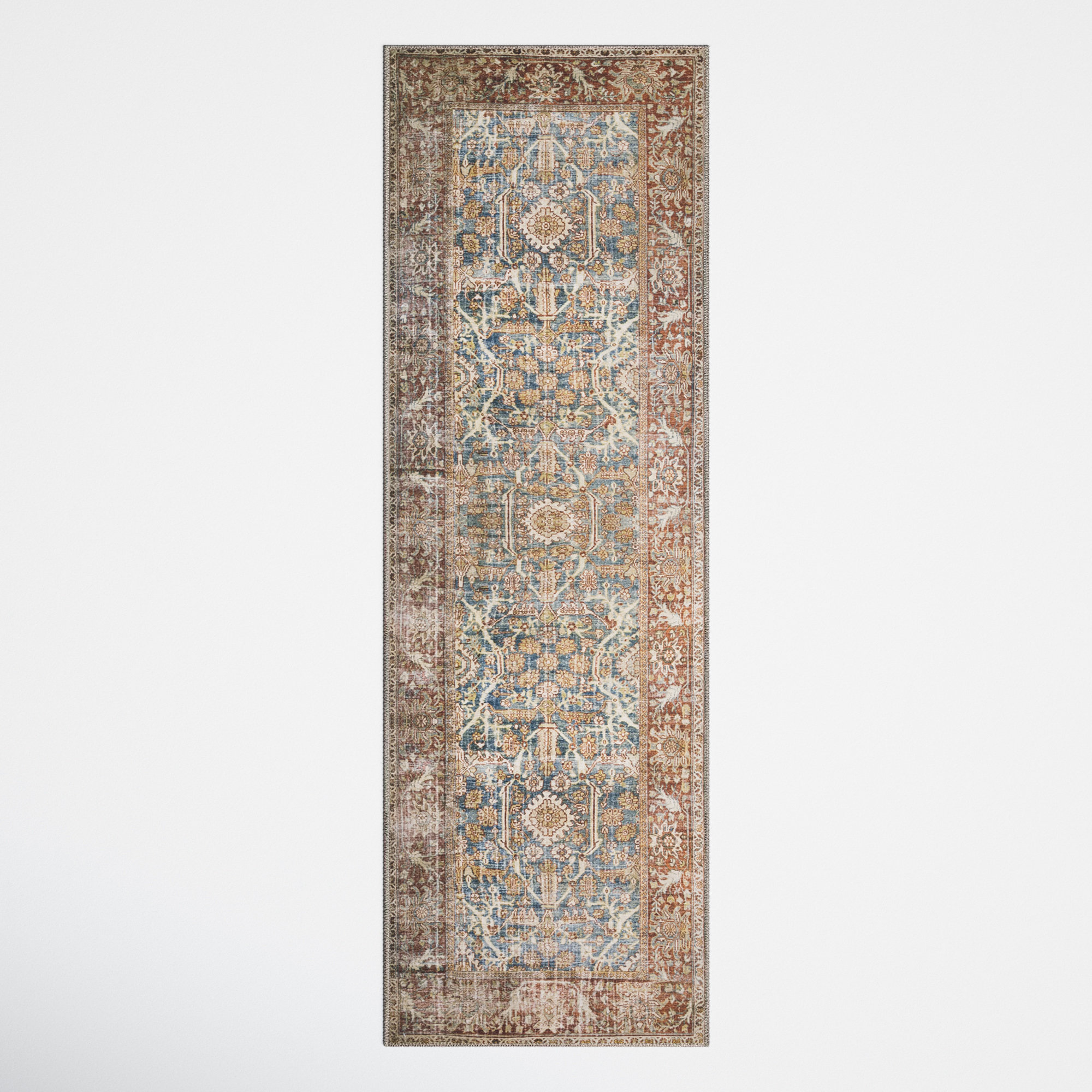 Pratt Oriental Area Rug in Ocean/Rust, Runner 2'6" x 9'6"