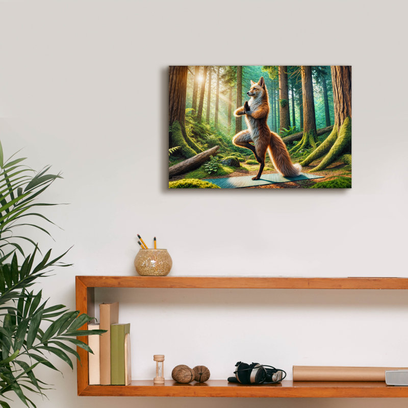  «Fox Doing Yoga» par Rey Klimt, art mural sur toile, 60 po x 40 po, H 12 po x l 18 po x P 0,75 po