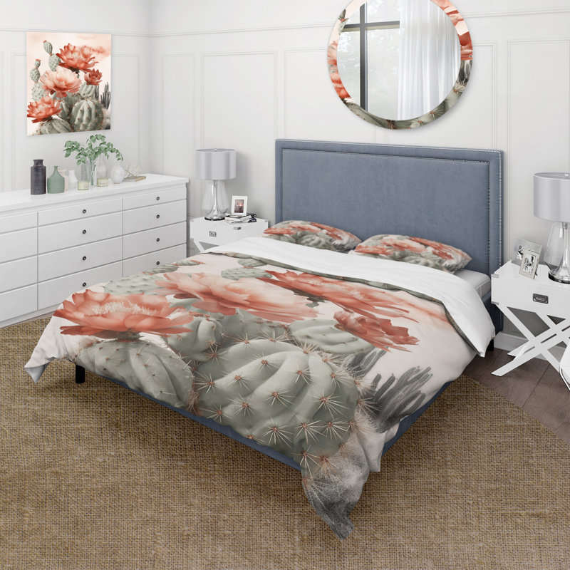 Ensemble de housse de couette Red Desert Cactus Bed, Housse de couette pour grand lit et 2 taies décor