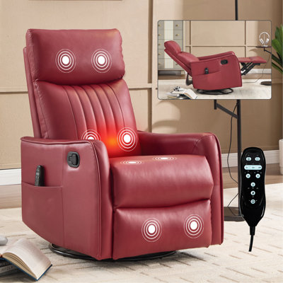 Fauteuil inclinable manuel en faux cuir avec massage à la chaleur et fauteuil pivotant pour le salon