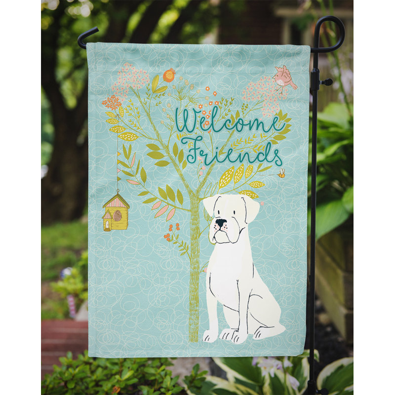 « welcome », un polyester de 2 côtés en polyester de 15 x 11 po drapeau de jardin, Boxer blanc