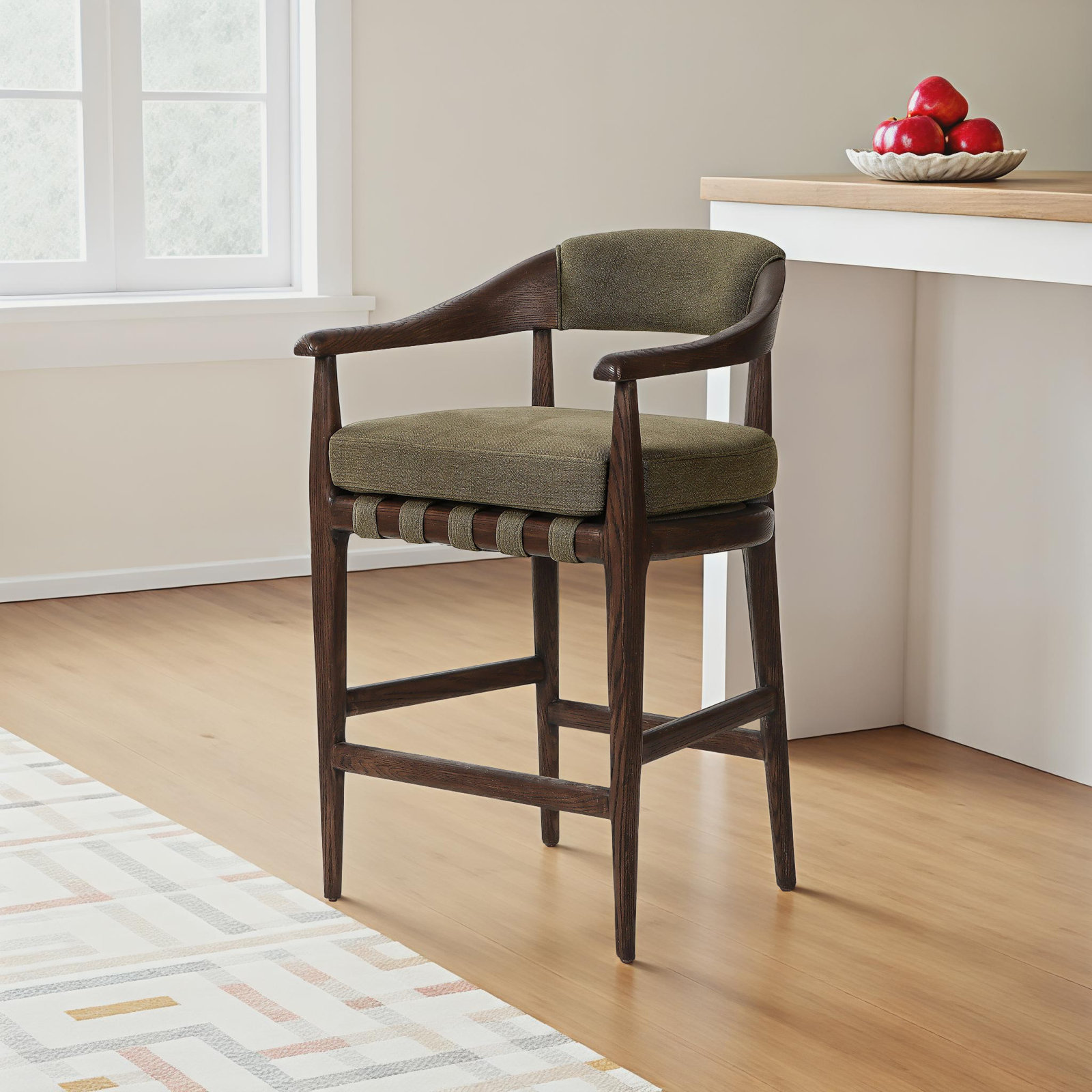 Clendon Stool-Broadway Olive-Counter, Broadway Olive Linen