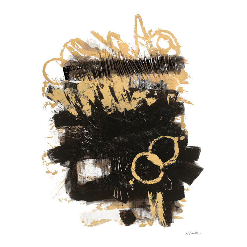 Gold Black Abstract II - Print, Yes, 40" H x 30" W x 1.25" D, Black Single Picture Framed