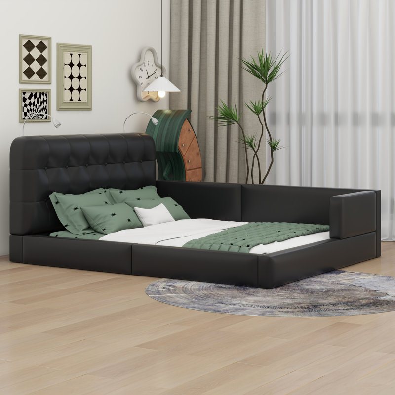 Queen Size Upholstered Platform Bed With 2 Reading Lights, Black