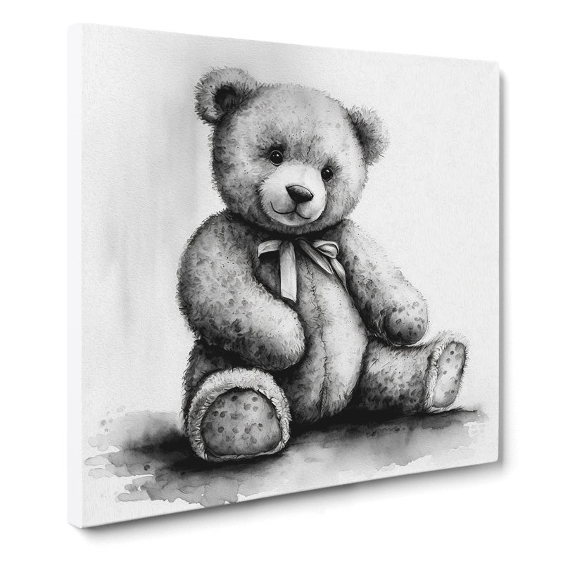 Teddy Bear Ink Wash - Wrapped Canvas - Framed Print, 35cmH x 35cmW