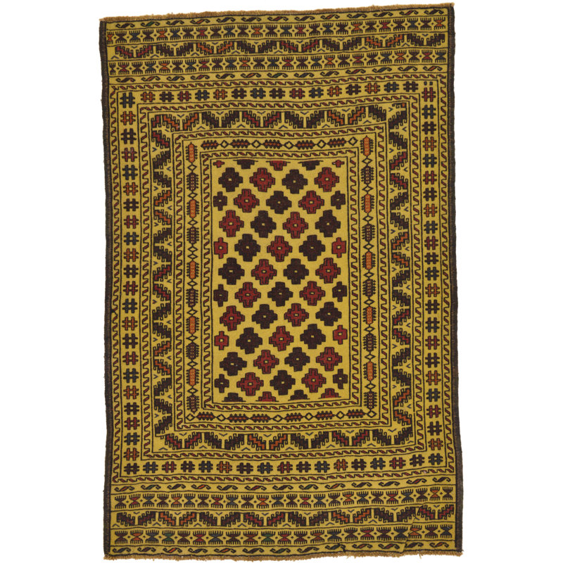 Tapis beige en laine 4 pi x 6 pi 2 po one-of-kind à la main noué la Warminster