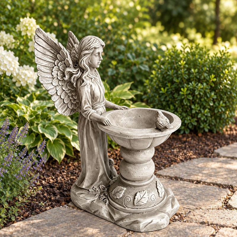 Angel Garden Statue with Birdbath Bowl