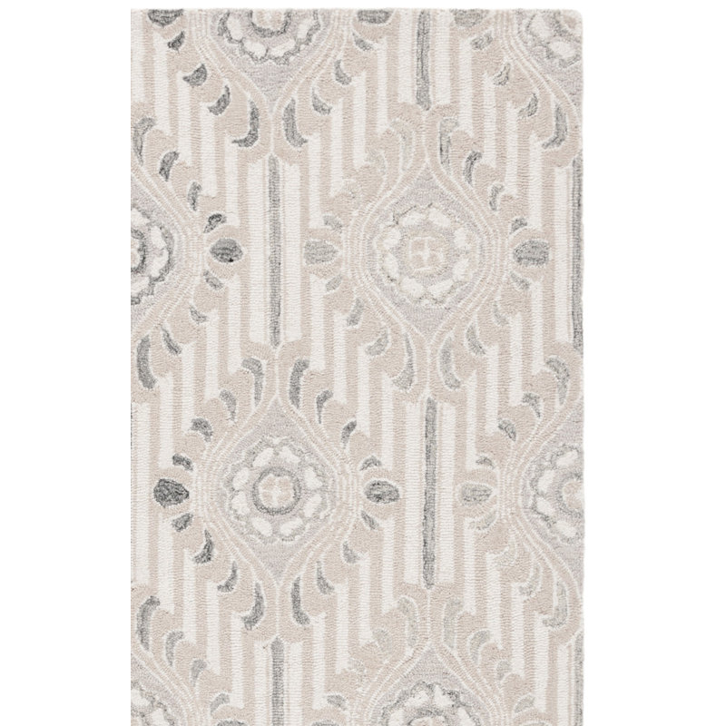 Maevry 405 Hand Tufted Wool/Cotton Damask Rug in Beige/Ivory, Rectangle 4' x 6'