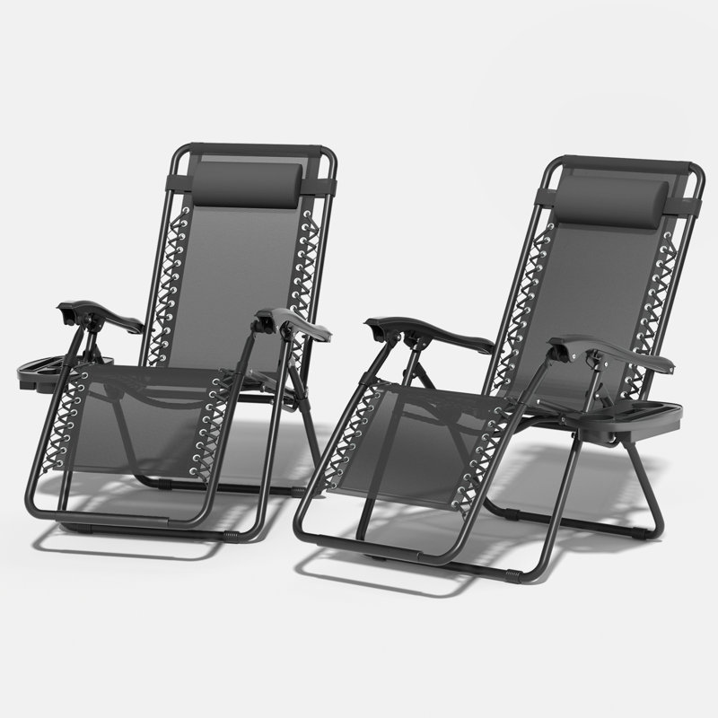 Chaises longues d'extérieur inclinables, réglables et pliables avec porte-gobelet Zero Gravity Chairs, Noir