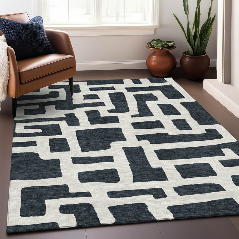 Tapis noir Prisco lavable à la machine de qualité supérieure, Rectangulaire 3 pi x 5 pi