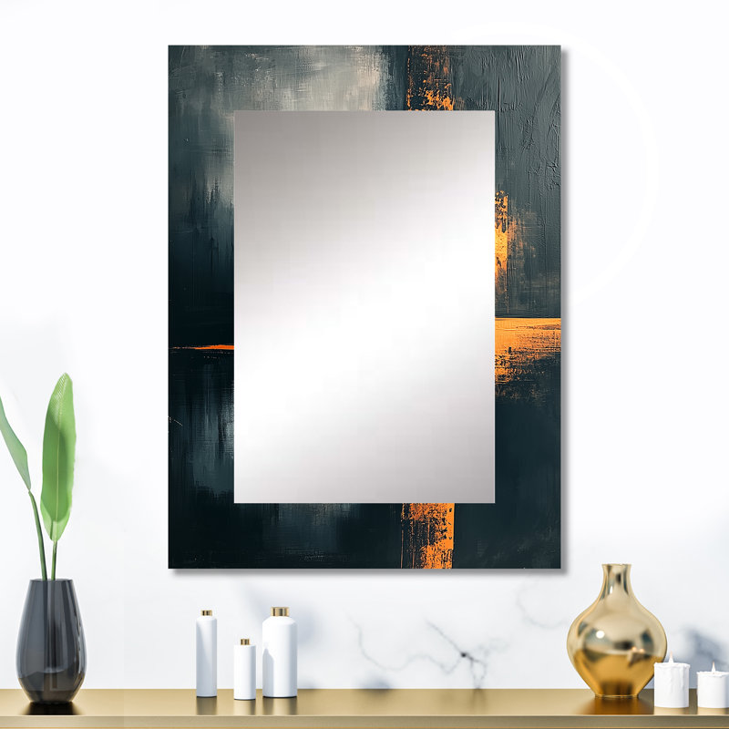 «Black and Gold Converge Sunrise I», art unique, miroir mural orange, impression sur métal, 32 po x 24 po