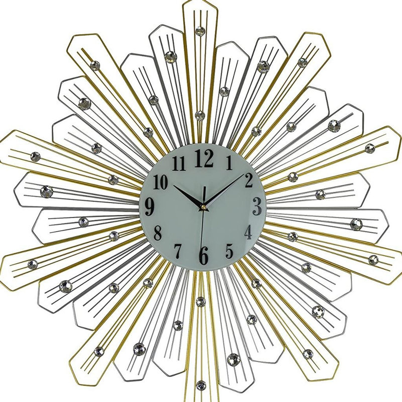 Horloge murale 27 po, argent, métal et faux cristaux