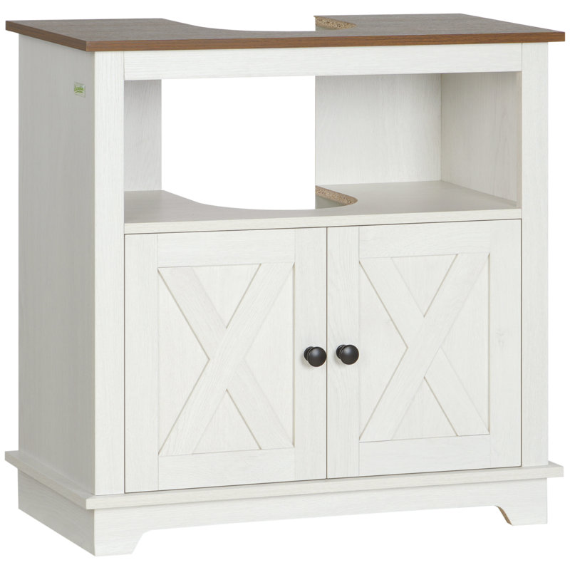 Armoire de salle de bain sous le lavabo, Thème, Blanc, Double porte, Meuble pour lavabo compact,
