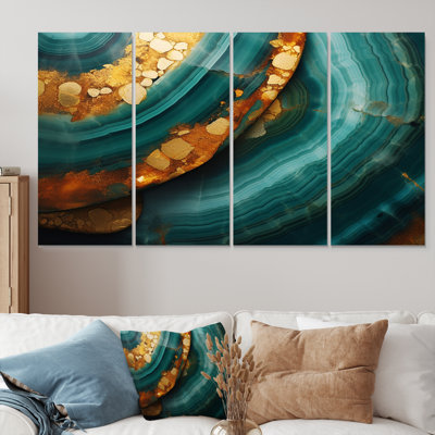 Ensemble de 4 décorations murales Agate Indigo Gold Waves - Marble