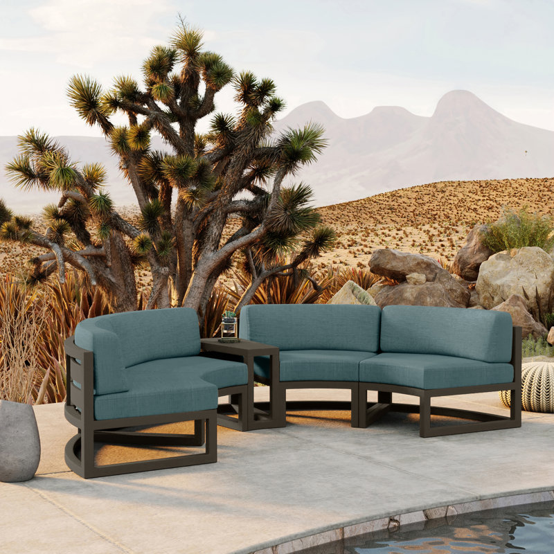 Avion 43" Wide Outdoor Curved Patio Sectional with Sunbrella Cushions, Cast Lagoon Sunbrella® Plainweave, Slate