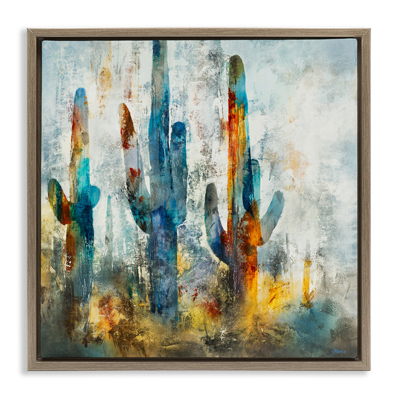 «Abstract Abstract Vibrant Cacti Silhouettes Grain» par Scott Brems, Cadre flottant orme Montalcino, H 25 po x l 25 po
