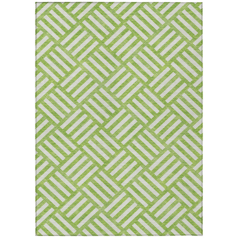 5' X 8' Lime Green And Ivory Geometric Washable Indoor Outdoor Area Rug