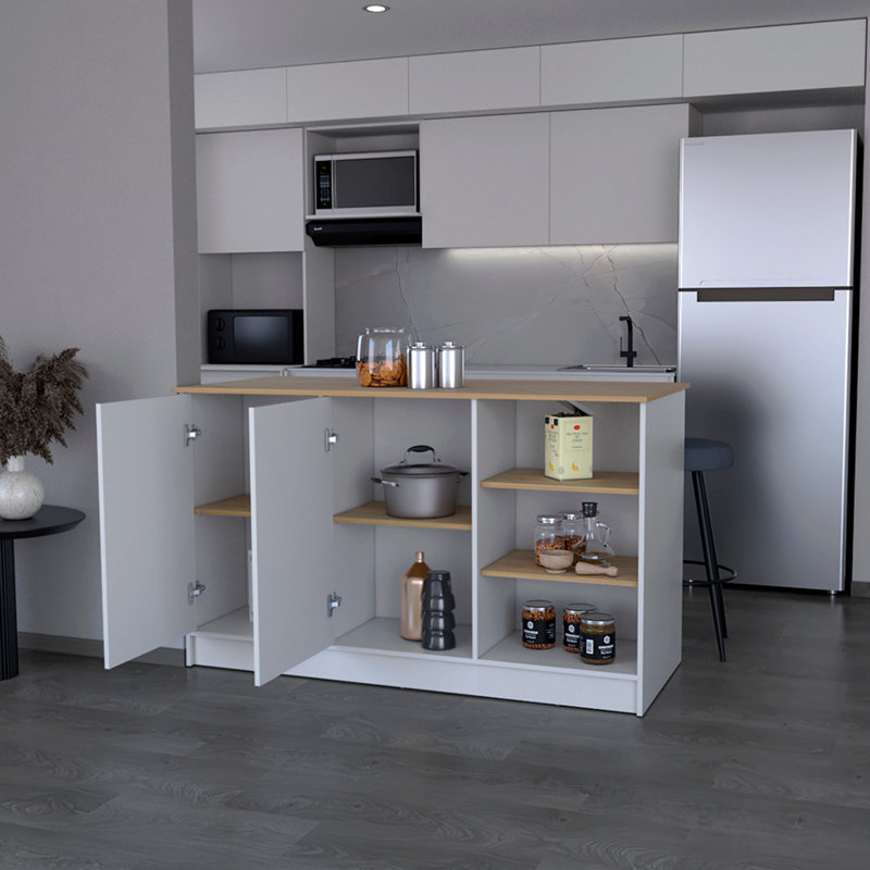 Kitchen Island, White/Natural
