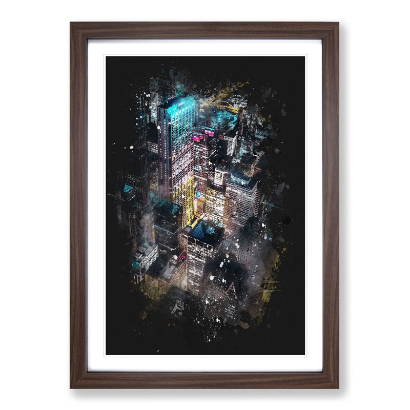 Lights of Chicago City - Picture Frame Graphic Art Print, 45cm H x 33cm W x 2cm D, Walnut Framed
