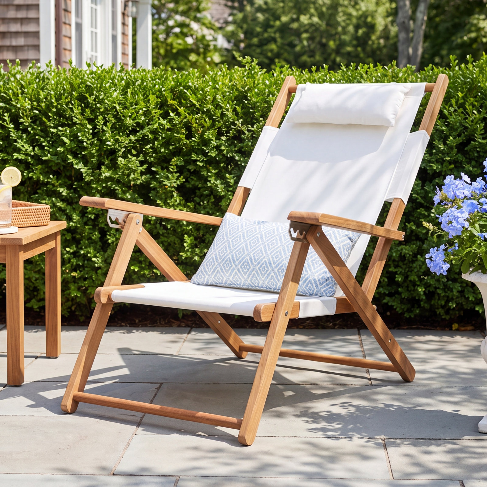 Reclining Beach Chair with Cushion, Antique White