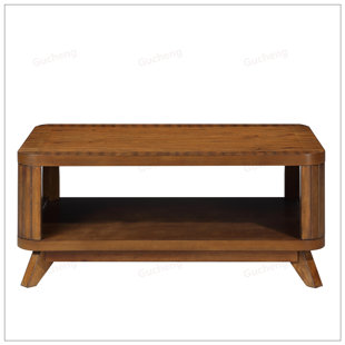 Table basse rectangulaire en bois avec pieds en pin massif et tablette de rangement ouverte, facile à assembler pour décorer le salon