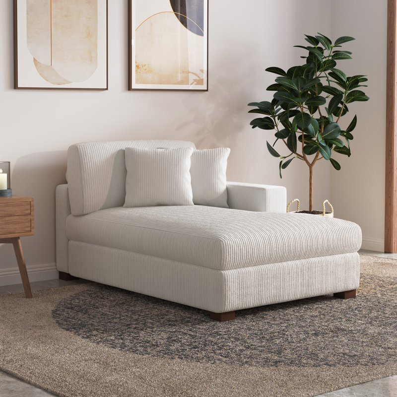 Milbrey Oversized Upholstered Chaise Lounge with Armrests & Throw Pillows, Beige, Right Hand Facing, Corduroy