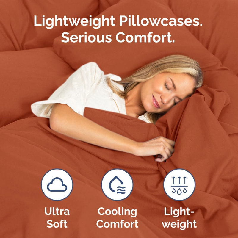 Microfiber Pillowcase Set of 2, Soft Double Brushed Pillow Covers, Breathable & Easy Care, Terracotta, King