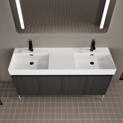 Meuble-lavabo autoportant avec lavabo double en résine